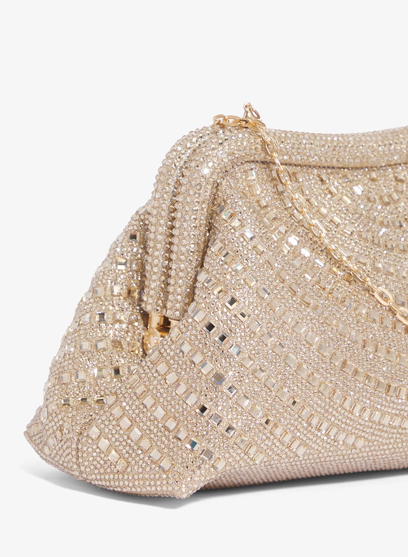 Khizana East-To-West Metallic Embellished Gold Bag - Image 3
